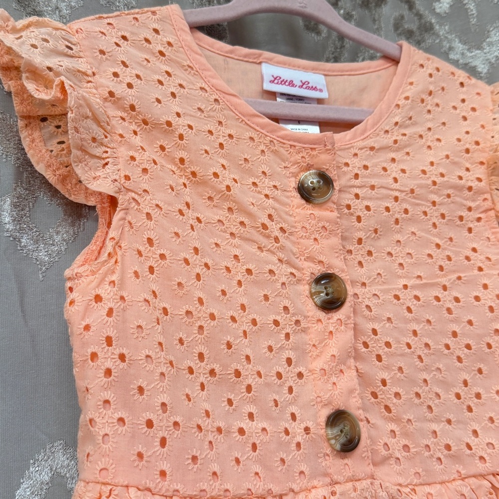 Little Lass Peach Eyelet Button-Down Dress Size 6 - Picture 3 of 6